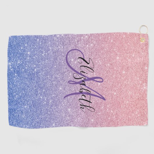 Glitter Ombre Trendy Monogram Gift Paarse Golfhanddoek (Horizontaal)