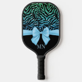 Glitter Ombre Zebra Blauw Lint Monogram Pickleball Paddle (Voorkant)