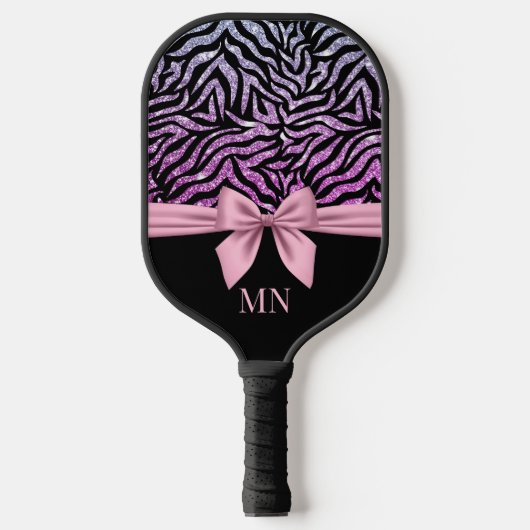 Glitter Ombre Zebra Roze Strik Monogram Pickleball Paddle (Voorkant)