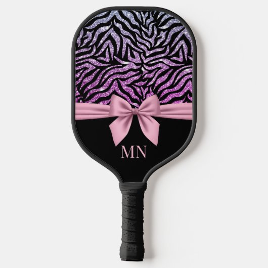 Glitter Ombre Zebra Roze Strik Monogram Pickleball Paddle (Achterkant)