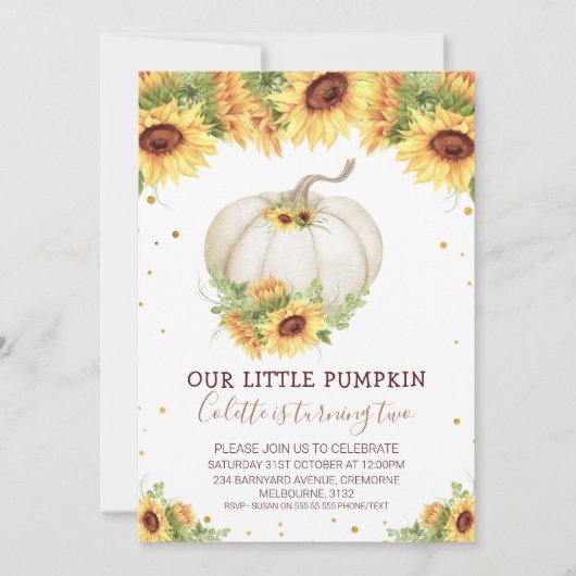 Glitter One Sunflower Pumpkin Birthday Invita Kaart (Voorkant)