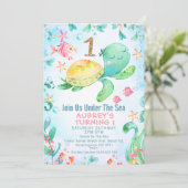 Glitter One Zee Turtle under Zee 1st Birthday Kaart (Staand voorkant)