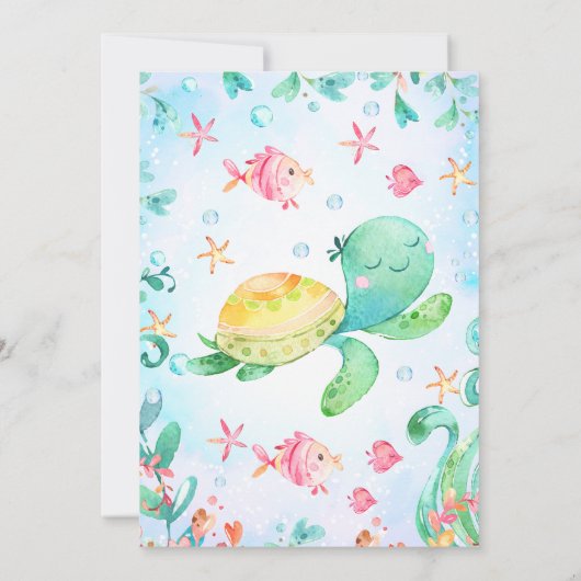 Glitter One Zee Turtle under Zee 1st Birthday Kaart (Achterkant)