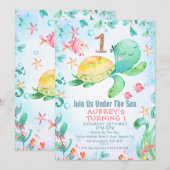 Glitter One Zee Turtle under Zee 1st Birthday Kaart (Voorkant / Achterkant)