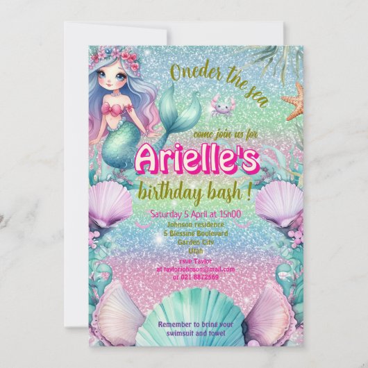 Glitter Oneder het zee Zeemeerminverjaardag Kaart (Voorkant)