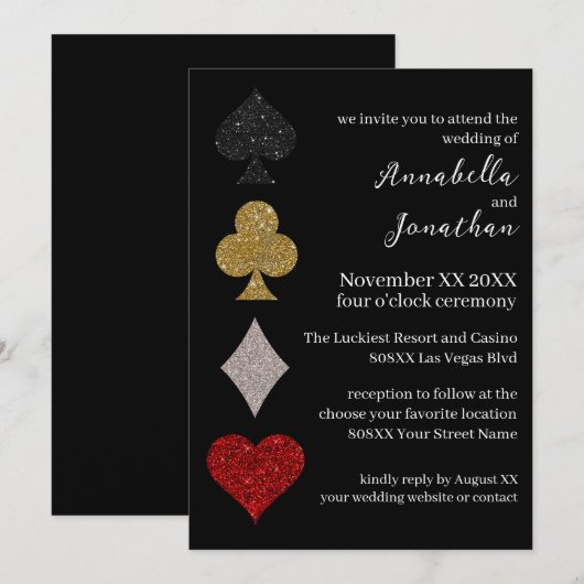 Glitter op Black Las Vegas Casino Bruiloft Kaart (Voorkant / Achterkant)