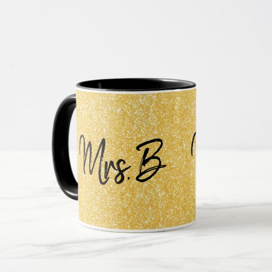 Glitter op maat geel goud Mrs initiaal Mok (Voorkant links)