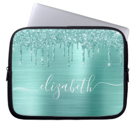 Glitter op maat gepersonaliseerd met mint-groen dr laptop sleeve