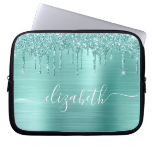 Glitter op maat gepersonaliseerd met mint-groen dr laptop sleeve