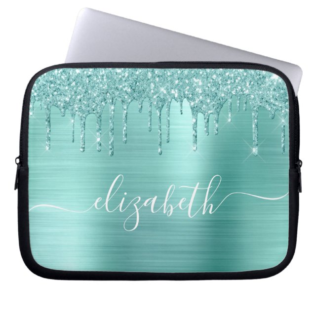 Glitter op maat gepersonaliseerd met mint-groen dr laptop sleeve (Voorkant)