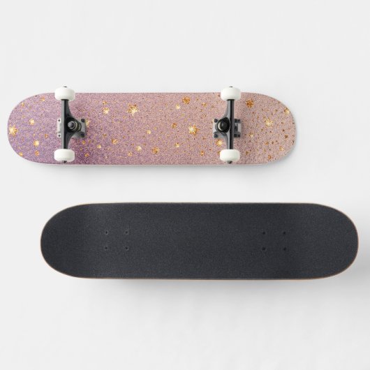 Glitter op Roos Gold en Paarse Folie Textuur Persoonlijk Skateboard (Horizontaal)