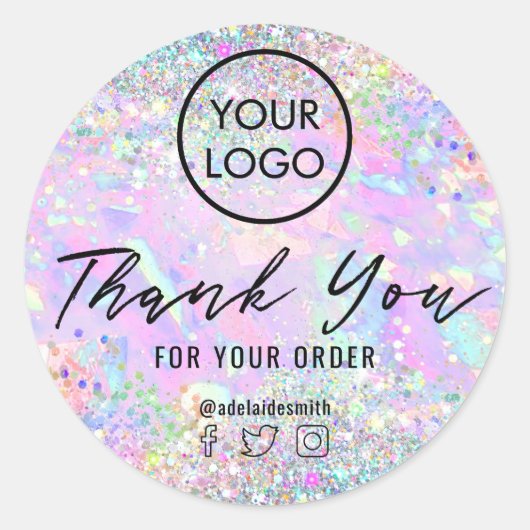 · Glitter opaal dank u classic ronde sticker (Voorkant)