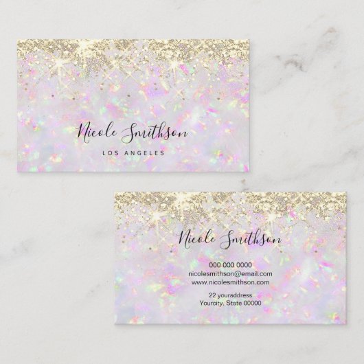 glitter opaal mineraal visitekaartje (Voorkant / Achterkant)