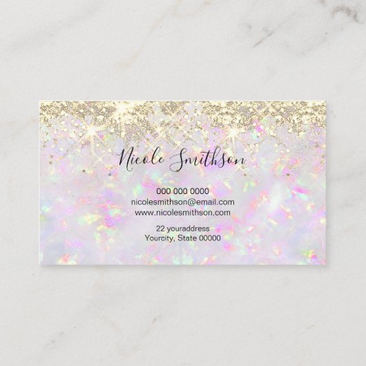 glitter opaal mineraal visitekaartje (Achterkant)