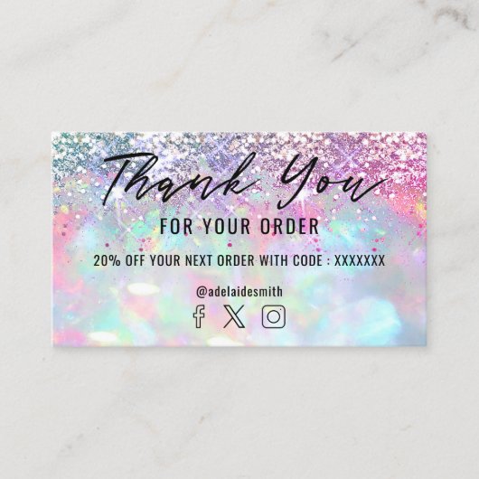Glitter Opal Bedankt visitekaartje (Voorkant)