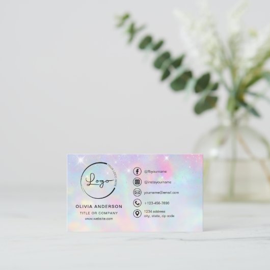 Glitter Opal Business Logo Social Media Visitekaartje (Staand voorkant)