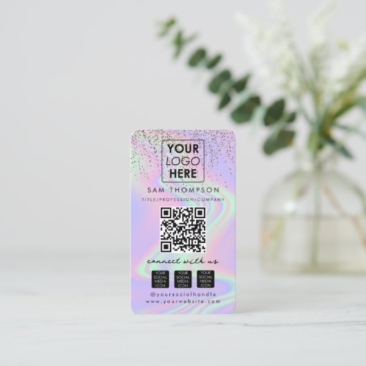 Glitter Opal Connect met US Social Media QR Code Visitekaartje (Staand voorkant)