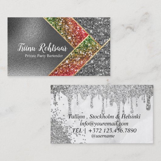 Glitter Opal Gold Foil Monogram Marmer Visitekaartje (Voorkant / Achterkant)