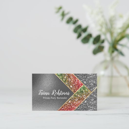 Glitter Opal Gold Foil Monogram Marmer Visitekaartje (Staand voorkant)