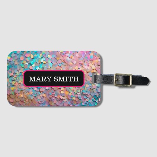 Glitter Opal Holografisch Modern Collectie Bagagelabel (Voorkant (horizontaal))