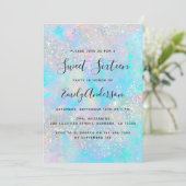 Glitter Opal Iridescent Sweet Sixteen holografisch Kaart (Staand voorkant)