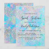 Glitter Opal Iridescent Sweet Sixteen holografisch Kaart (Voorkant / Achterkant)