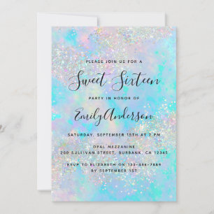 Glitter Opal Iridescent Sweet Sixteen holografisch Kaart