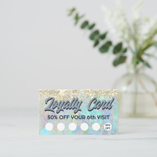 glitter opal loyaliteitskaart visitekaartje (Staand voorkant)