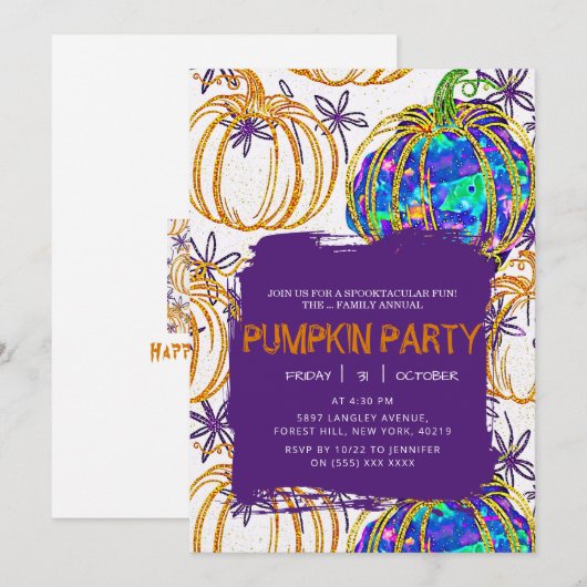 Glitter Opal Pumpkin Halloween Kaart (Voorkant / Achterkant)