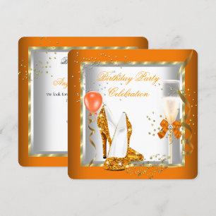 Glitter Oranje Gold High Heels Birthday Party Kaart