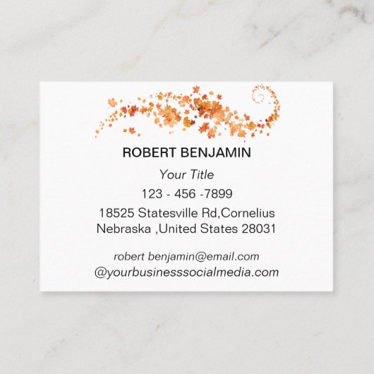 Glitter Oranje Maple Leaf Visitekaartje (Achterkant)