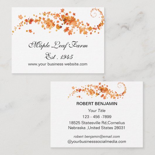 Glitter Oranje Maple Leaf Visitekaartje (Voorkant / Achterkant)