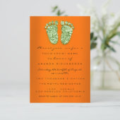 Glitter Oranje Mint Green Baby shower Feet Kaart (Staand voorkant)