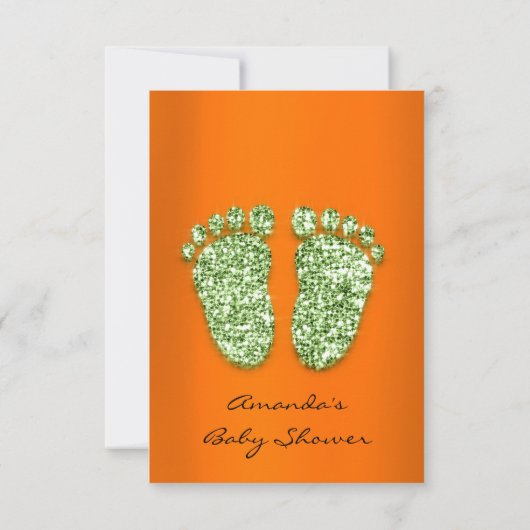 Glitter Oranje Mint Green Baby shower Feet Kaart (Achterkant)