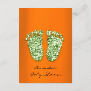 Glitter Oranje Mint Green Baby shower Feet Kaart