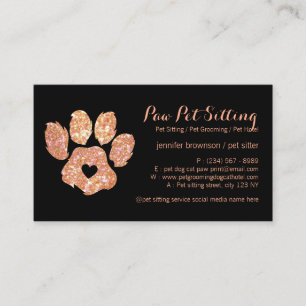 Glitter Oranje Pet Sitter Grooming Paw Visitekaartje