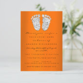 Glitter Oranje Silver Grey Baby shower Feet Kaart (Staand voorkant)