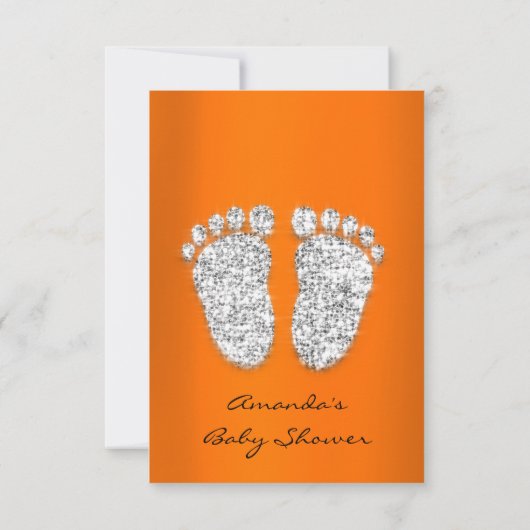 Glitter Oranje Silver Grey Baby shower Feet Kaart (Achterkant)