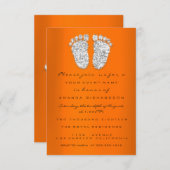 Glitter Oranje Silver Grey Baby shower Feet Kaart (Voorkant / Achterkant)