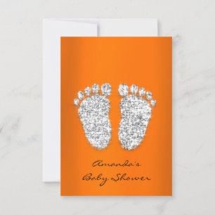 Glitter Oranje Silver Grey Baby shower Feet Kaart