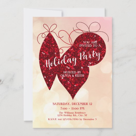 Glitter Ornamenten Modern Holiday Party Invitation Feestdagenkaart (Voorkant)