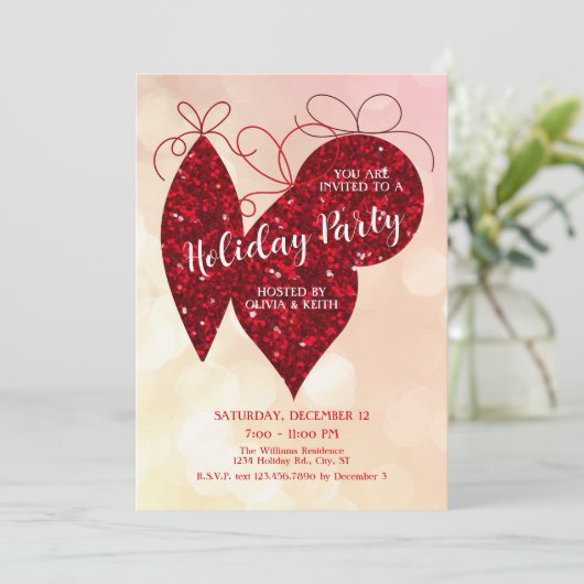 Glitter Ornamenten Modern Holiday Party Invitation Feestdagenkaart (Staand voorkant)