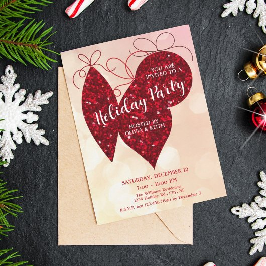Glitter Ornamenten Modern Holiday Party Invitation Feestdagenkaart
