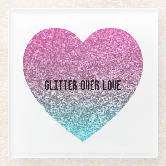 Glitter over liefdeshart onderzetter glazen onderzetter (Voorkant)