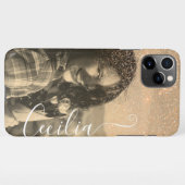 Glitter Overlay Sepia Fotosjabloon Aangepaste naam iPhone Hoesje (Achterkant horizontaal)