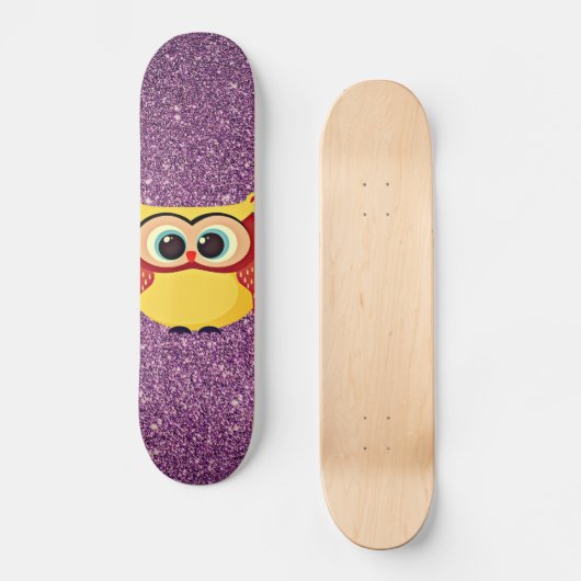 Glitter Owl Persoonlijk Skateboard (Voorkant)