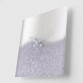 Glitter Paars Amethyst Plum Grey Minimal Metallic Vierkante Klok (Hoek)