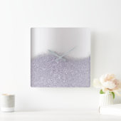 Glitter Paars Amethyst Plum Grey Minimal Metallic Vierkante Klok (Huis)