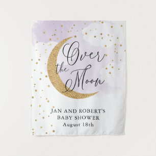 Glitter Paars Baby shower over de maan Wandkleed