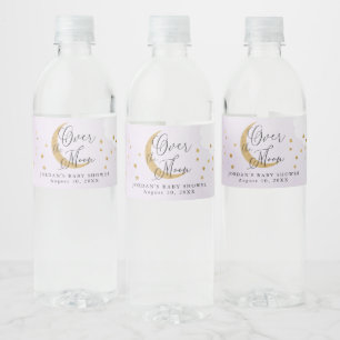 Glitter Paars Baby shower over de maan Waterfles Etiket